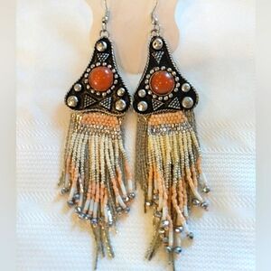 Southwest Style Statement Boho Gypsy Silver Agate Chandelier Dangle Earrings